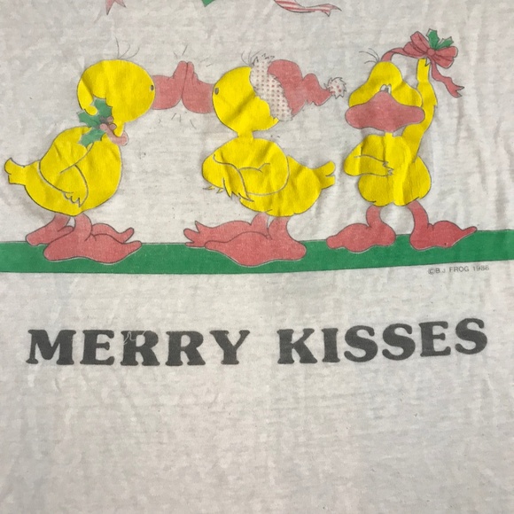 VINTAGE 80's Duck Christmas T-Shirt Tee L/XL Frog - Picture 2 of 8